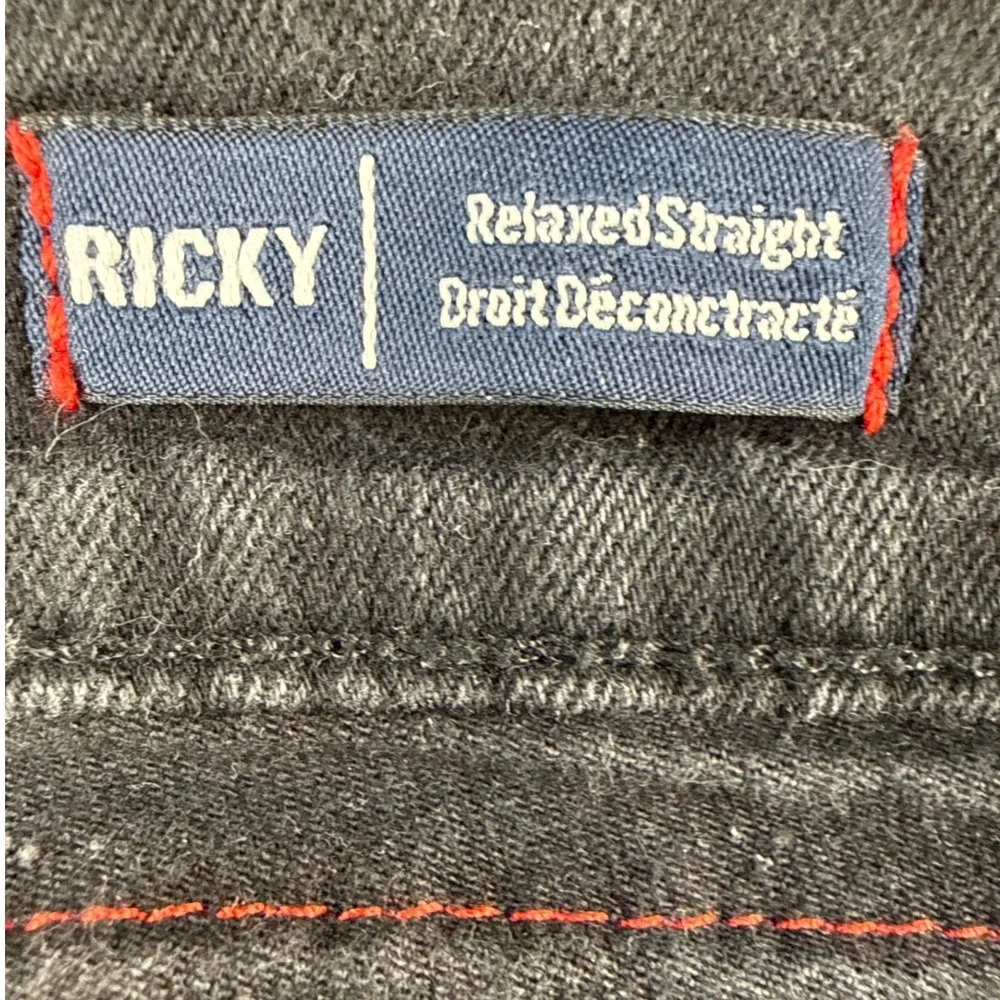 True Religion Jeans Mens 36 Ricky Relaxed Straight Black Faded Denim EUC